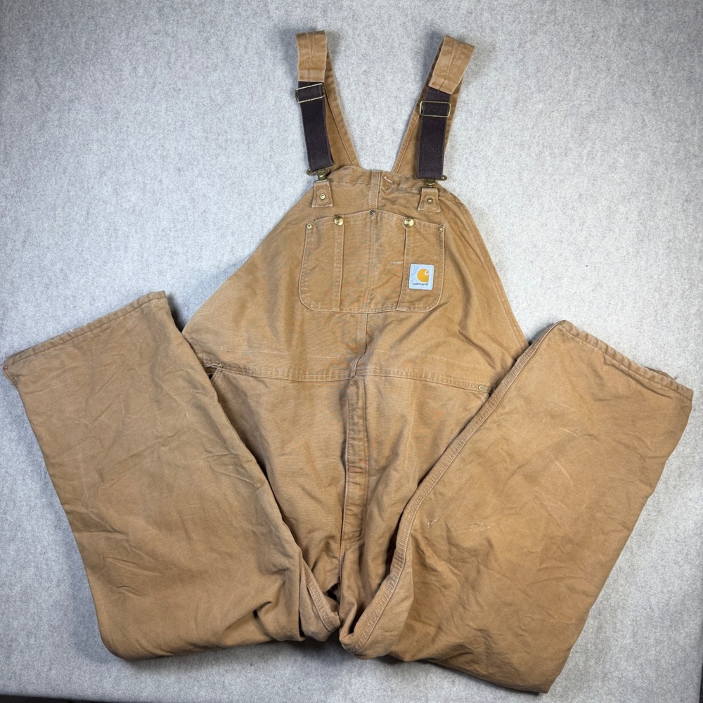 Carhartt Brown Duck Quilt Lined Bib Overalls Made in USA 54 x 30 R02 BRN